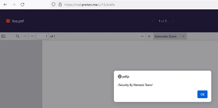 PDF 上传导致存储的 XSS [ProtonMail 安全电子邮件]